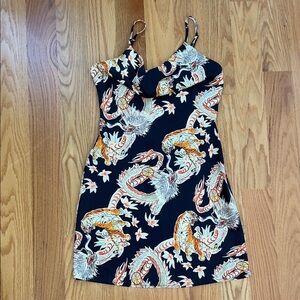Urban Outfitters Black and Orange Dragon Print Mini Dress